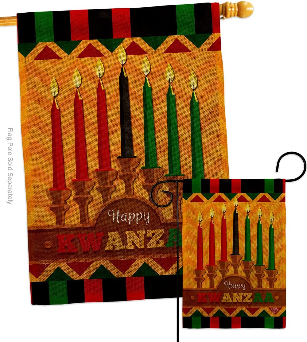 Kwanzaa Happy Holiday House Flag Winter Kinara Candles Celebrates African Americans Heritage Small Decorative Gift Yard Banner Double-Sided Made in USA 28 X 40