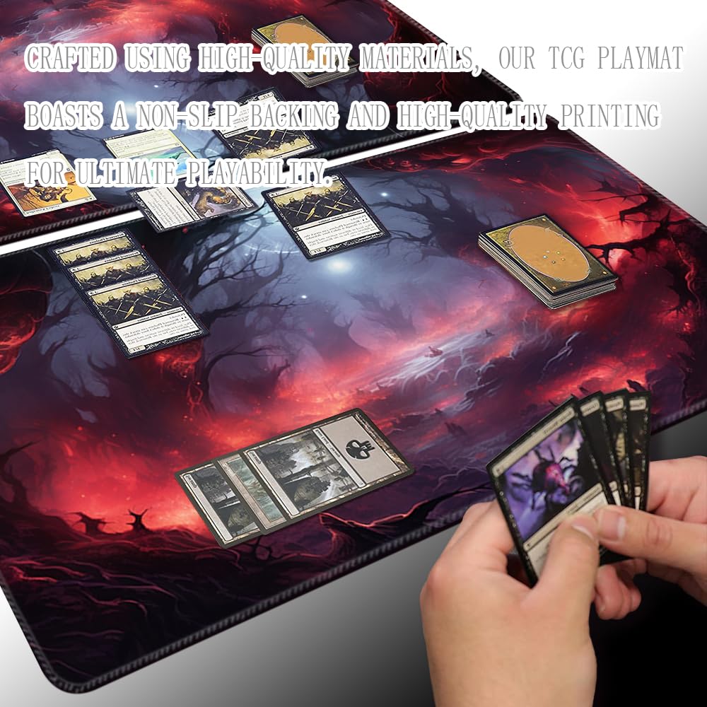 Mata do gier karcianych Rozmiar 61x35,5 cm Z torebkami do przechowywania, antypoślizgowa podstawa, druk, idealna dla entuzjastów gier karcianych Mata TCG (Bez strefy, Popioły Upadłych)