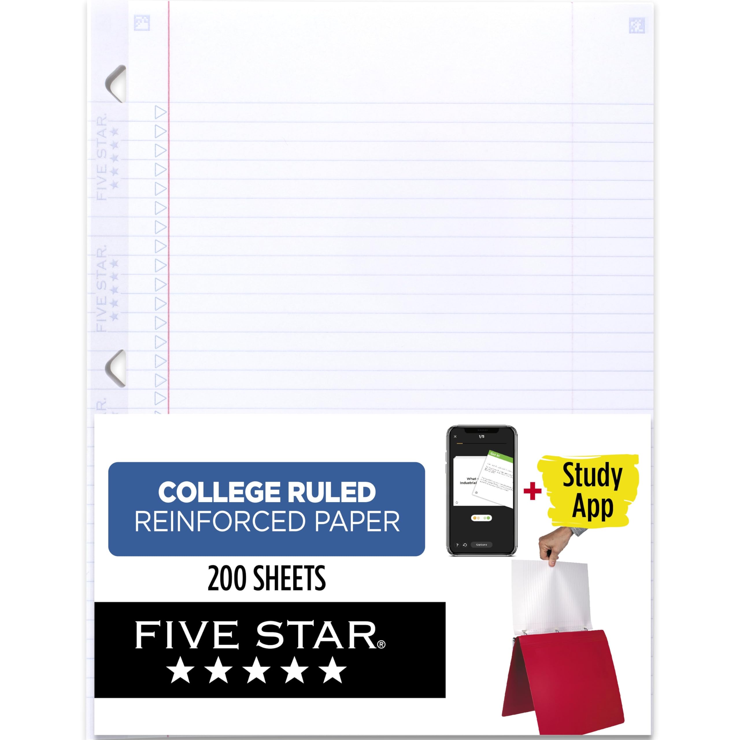 Loose Leaf Paper + Study App, College Ruled Filler Notebook Paper, Reinforced, Fights Ink Bleed, 8-1/2" x 11", 200 Sheets (170054-ECM)