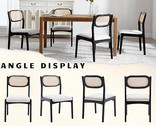 Miniatura 5 de EALSON Juego de 2 sillas de comedor de ratán estilo granja, modernas de mediados de siglo, sillas auxiliares de cocina tapizadas de lino con