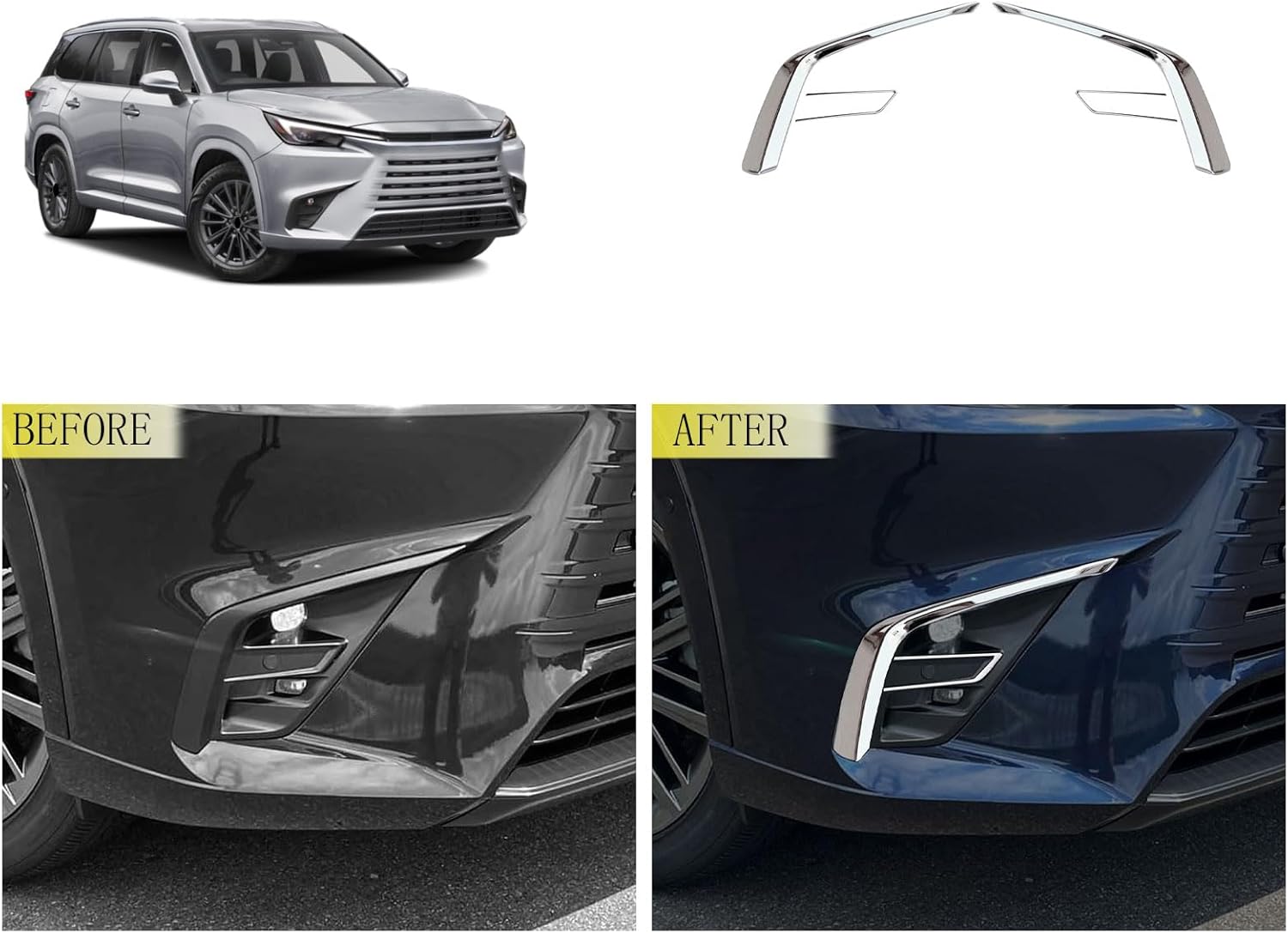 Front Fog Lights Covers Compatible with Lexus TX TX350/500h/500h+ 2024 2025 2026 Fog Lamp Frame Trim Replacement Exterior Car Accessories ABS 4PCS(Glossy Chrome Style)
