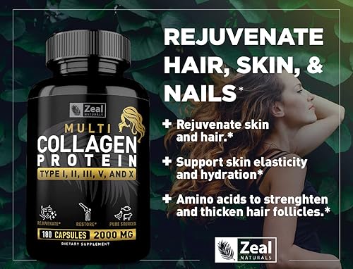 Miniatura 2 de Píldoras de péptidos de colágeno múltiple (tipos I, Ⅱ, , ) Pastillas de colágeno alimentadas con pasto (180 cápsulas) – Mezcla de proteínas de