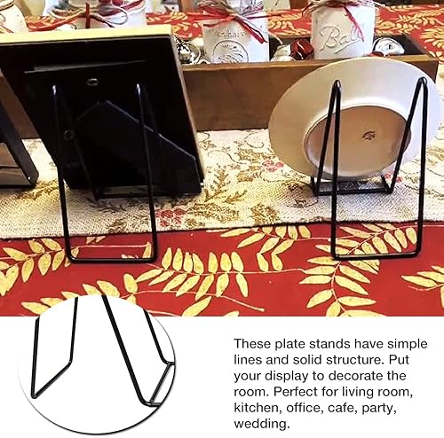 Miniatura 4 de Paquete de 7 soportes de placa grandes de 8 pulgadas para exhibición, soporte de metal negro para platos, soportes de marco de fotos para libros