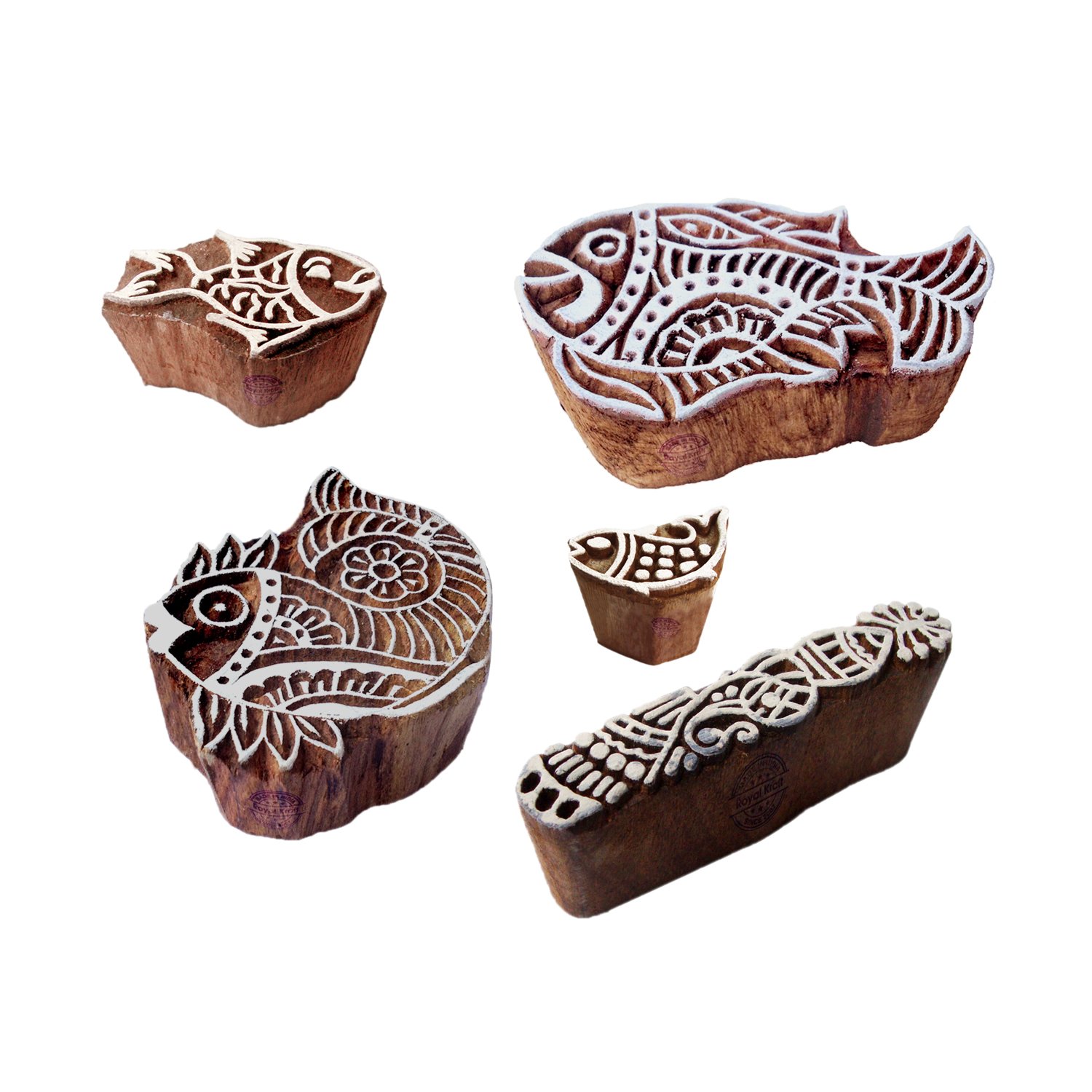 Royal Kraft Arty Crafty Legno Blocco Pesce Forma Stampa Timbri (Set di 5