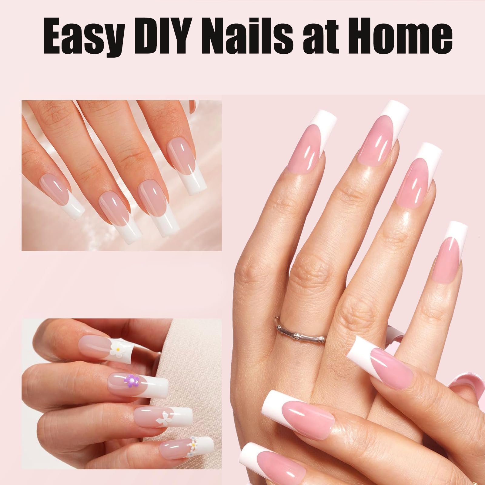 French False Nails, 240 Pcs Coffin Press on Nails Set, Fake Nails Nude Color French False Nail Kit - Image 3