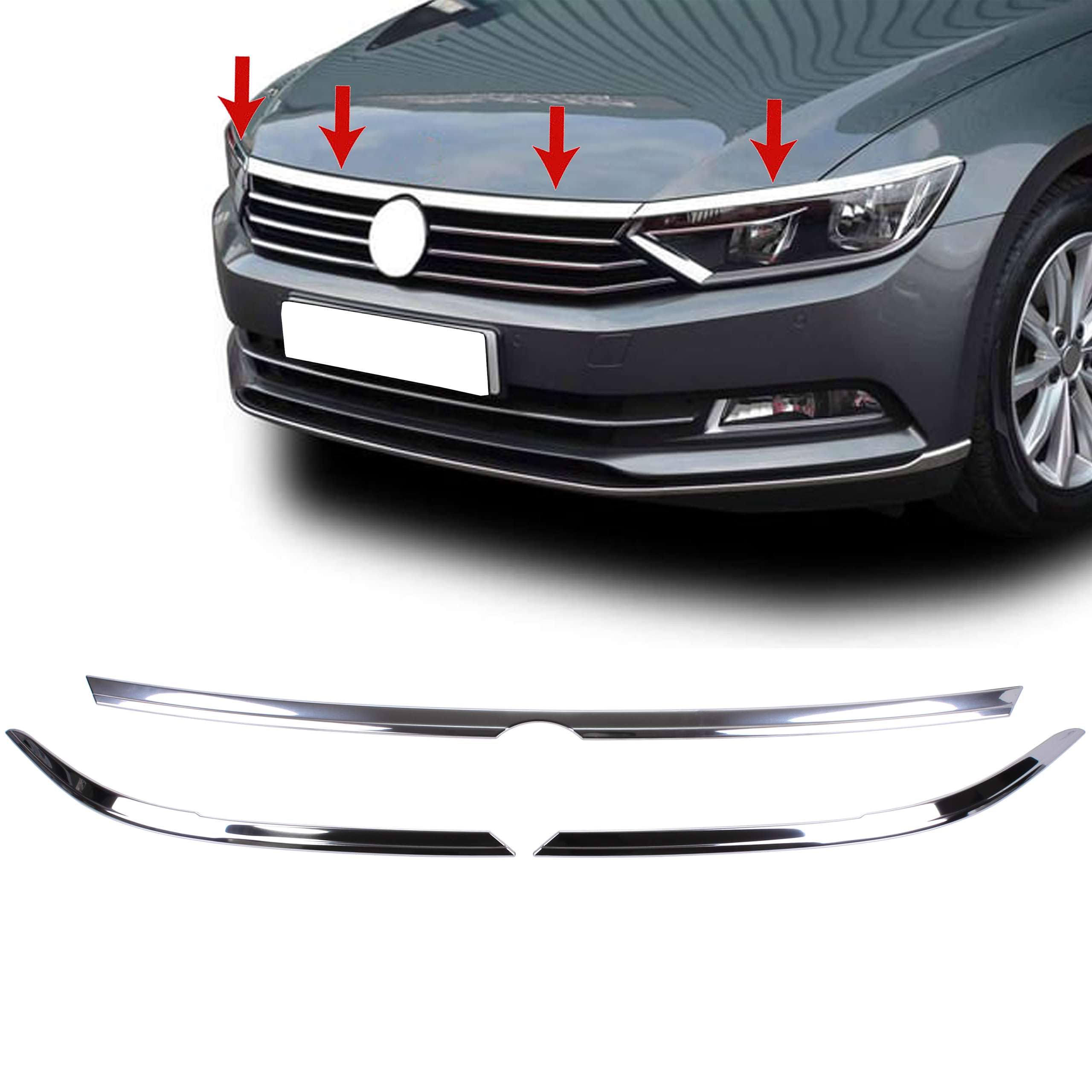 INLY 3 Tlg Scheinwerfer Kühler Grill Blende Set Edelstahl Chrom kompatibel mit Passat B8 (ab 2014)