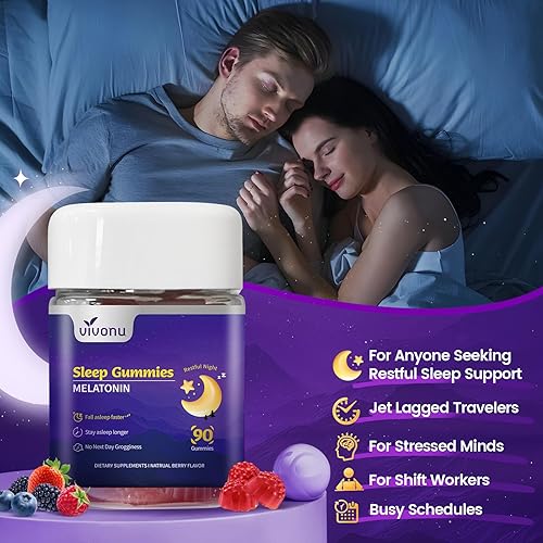Miniatura 5 de VivoNu Gomitas de melatonina de 10 mg, ayuda para dormir para adultos, gomitas para dormir con glicinato de magnesio, raíz de valeriana, L-teanina y
