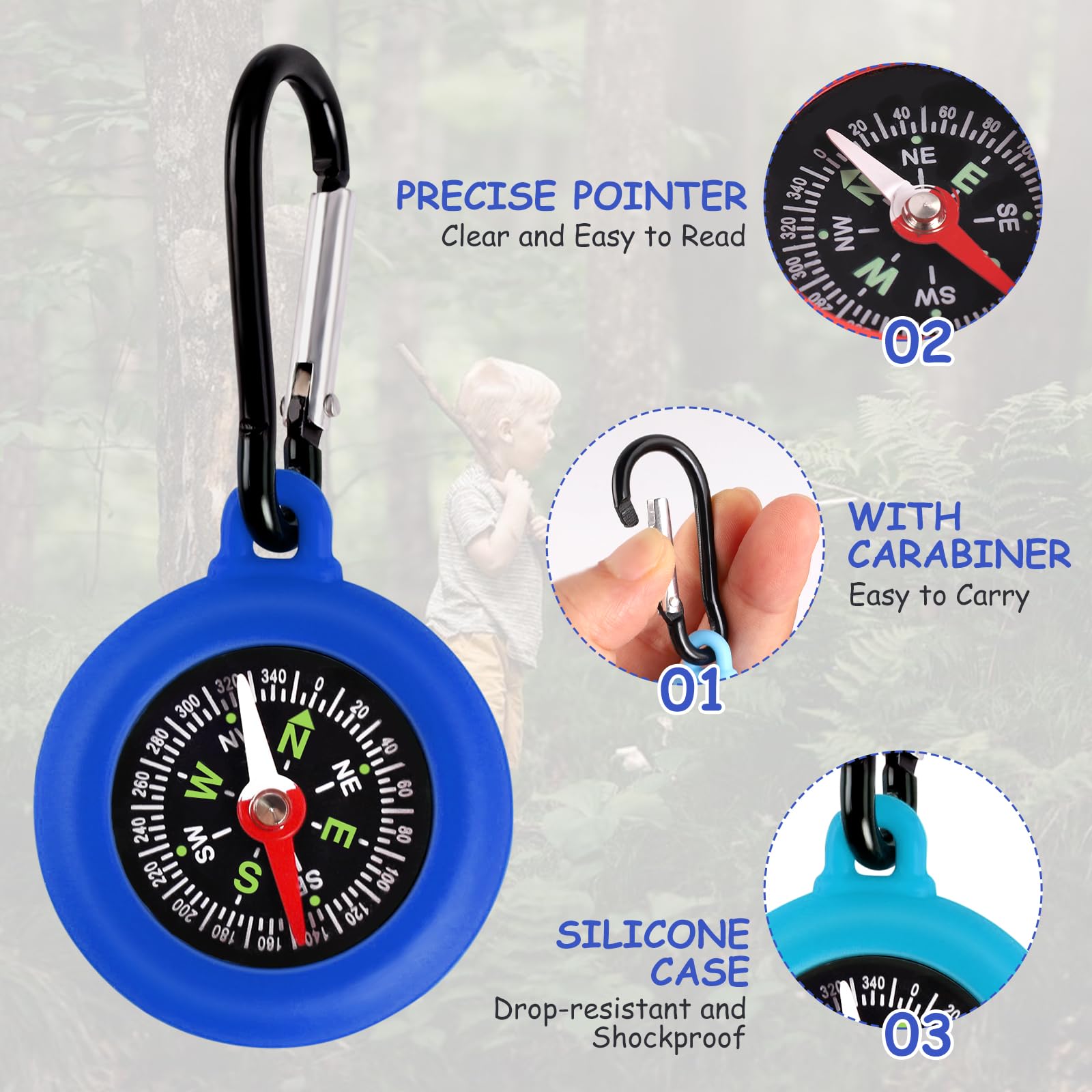 6 pezzi bussola per bambini, compass all'aperto con moschettone, mini portachiavi portatile, per campeggio e attività all'aperto