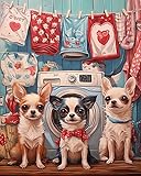 Puppy Laundry Oil Painting Paint by Number Kits Laundry Room Decor DIY Painting on Canvas with Brushes Acrylic Paints Cute Dogs Paint by Numbers for Adults Beginners 16x20 Inch（Without Frame）