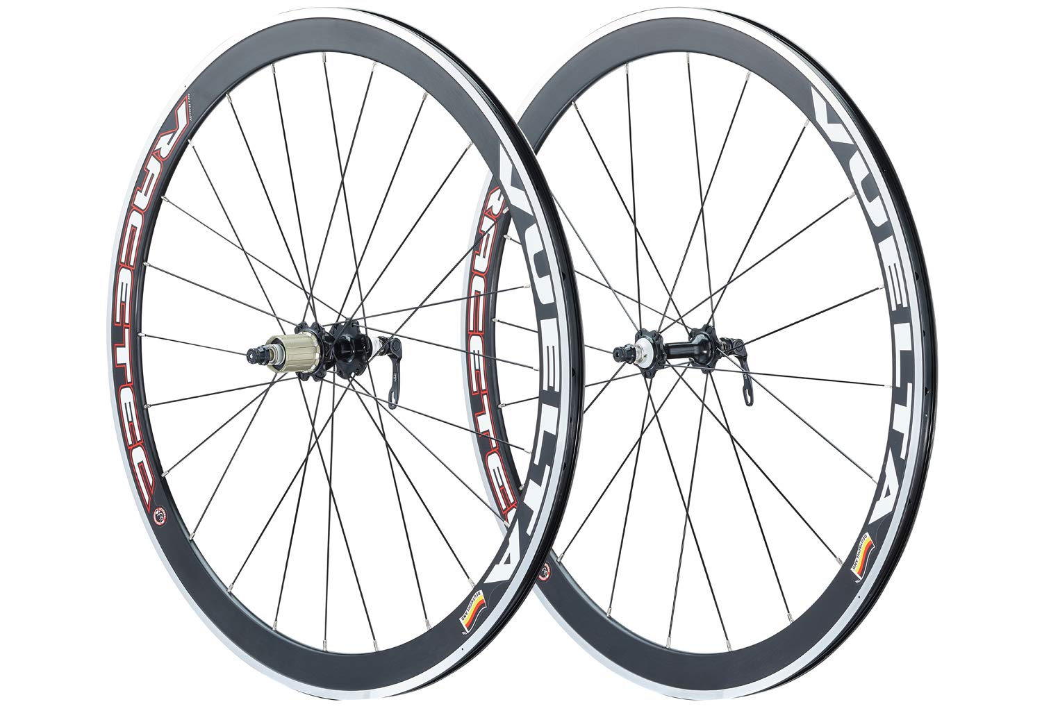 Vuelta Rennrad Laufradsatz 28Zoll inkl. JoyTech Nabe - Made in Germany - QR Vorder-&Hinterrad 28Zoll Felgenbremse/V-Brakes Schwarz,622x13c RACETEC Hohlkammerfelge - 1,89kg Rennrad Felgen Set 28Zoll
