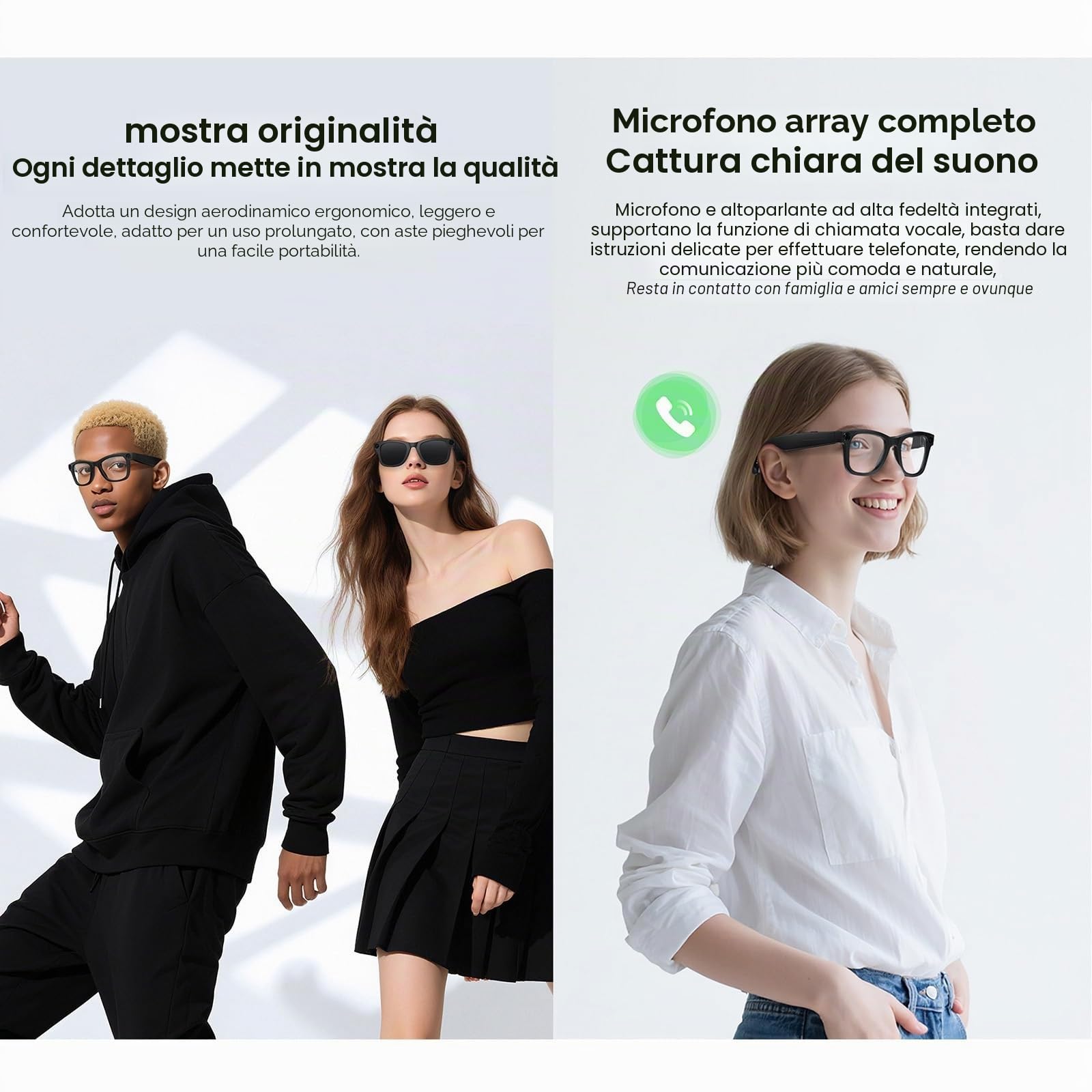 AI Occhiali Intelligenti Con Fotocamera Da 8MP - Include 32GB Di Spazio Di Archiviazione, Occhiali Con Registrazione Video 1080P E Audio, Traduzione In Tempo Reale, Per Esterni(Blue)
