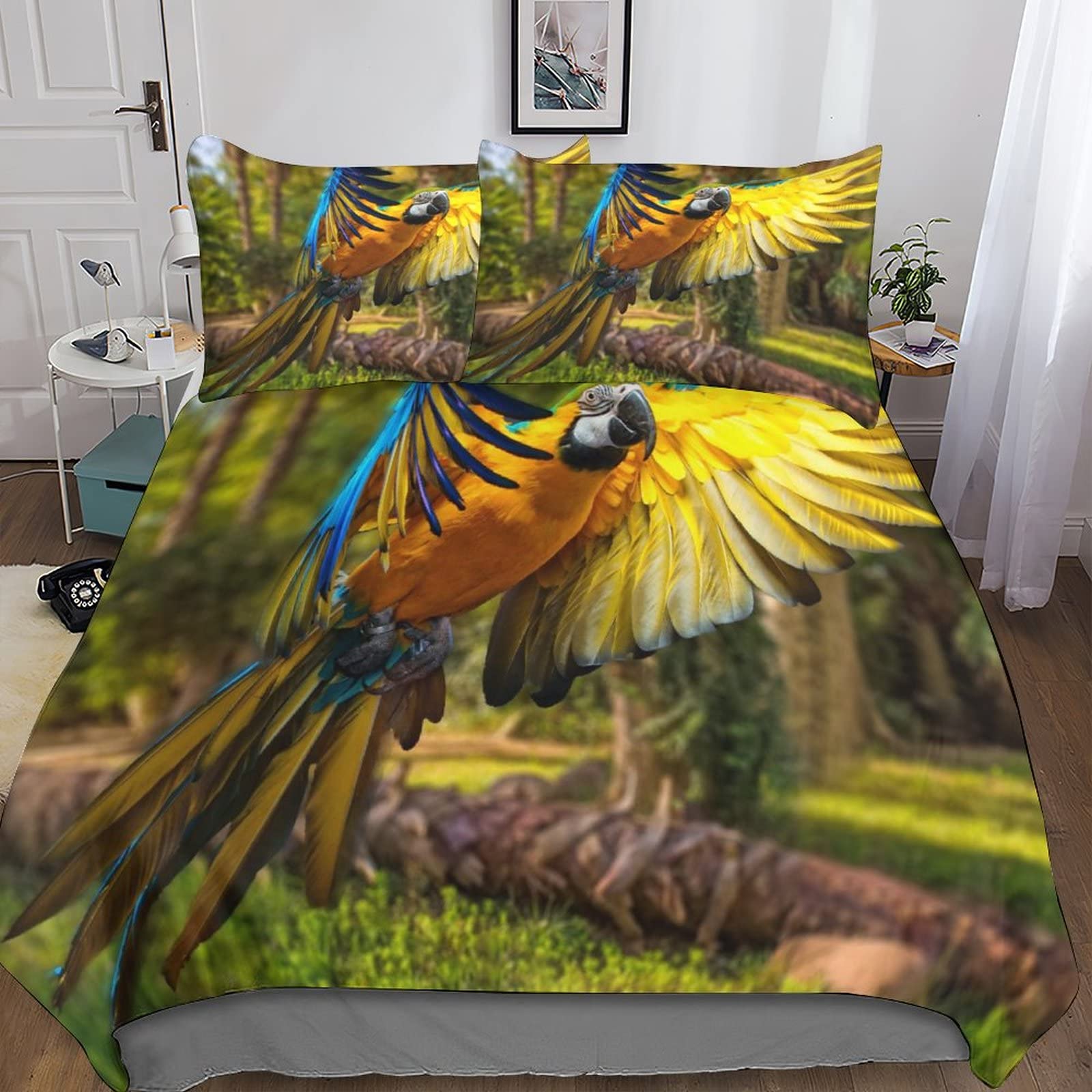 Parure de lit perroquet 3D housse de couette 200x200 microfibre zippée