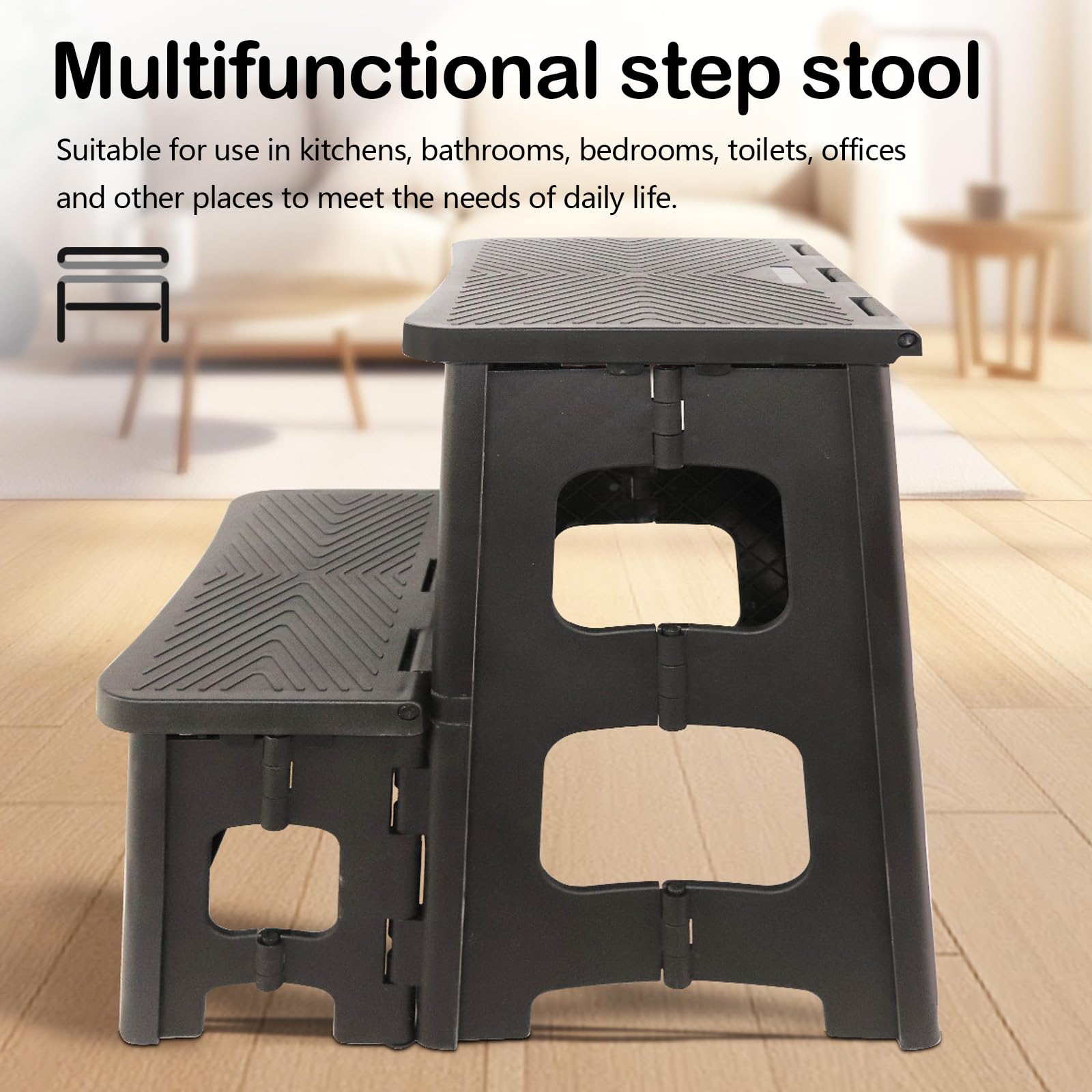 Taburete plegable de 2 pasos con banda de rodamiento antideslizante, capacidad de carga de 150 kg para niños con taburete plegable para cocina, hogar, oficina, exterior