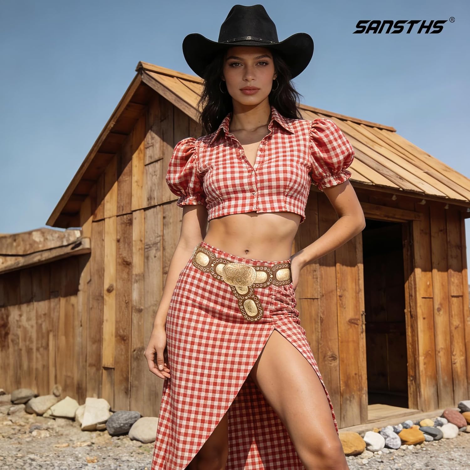 SANSTHS Women Concho Wide Western Disc Belt for Jeans Dress, Cowgirl Cowboy Boho Belt for Ladies