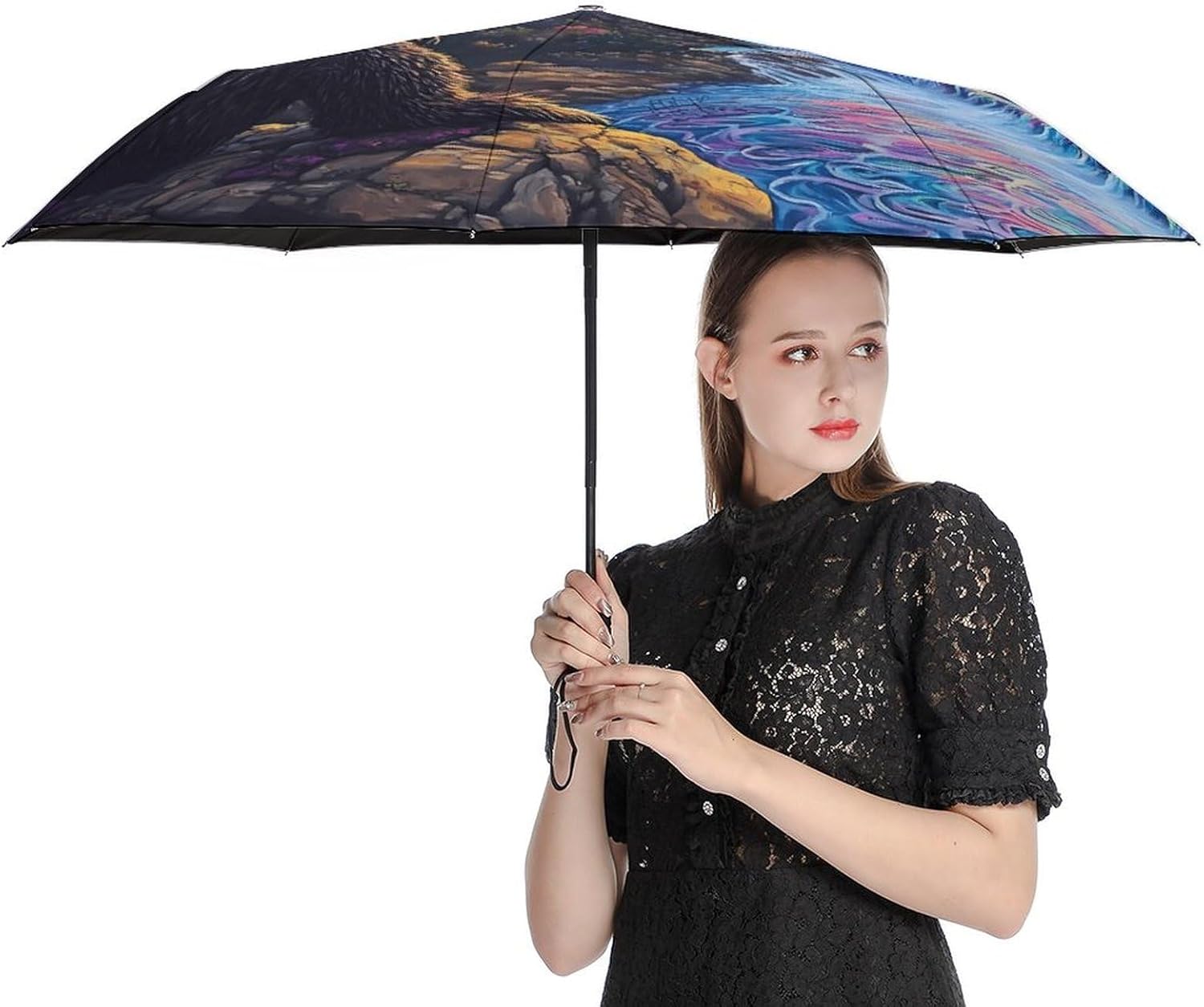 Sasquatch Bigfoot Psychedelic Nature Travel Folding Umbrella Windproof Rain Auto Open Close Sun Umbrellas