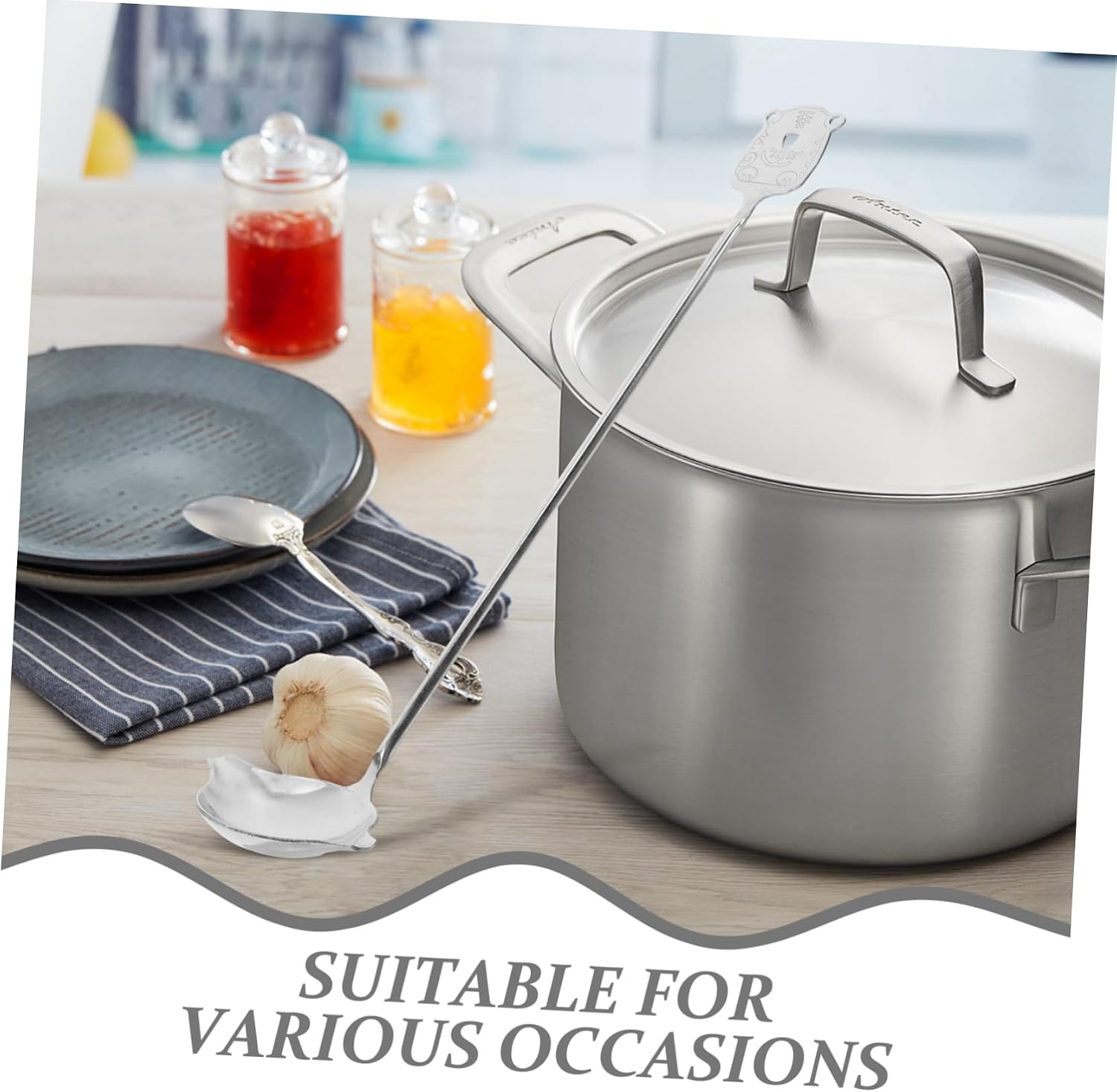 Portable Stainless Steel Gravy Ladle, Long Handled Kitchen Utensil