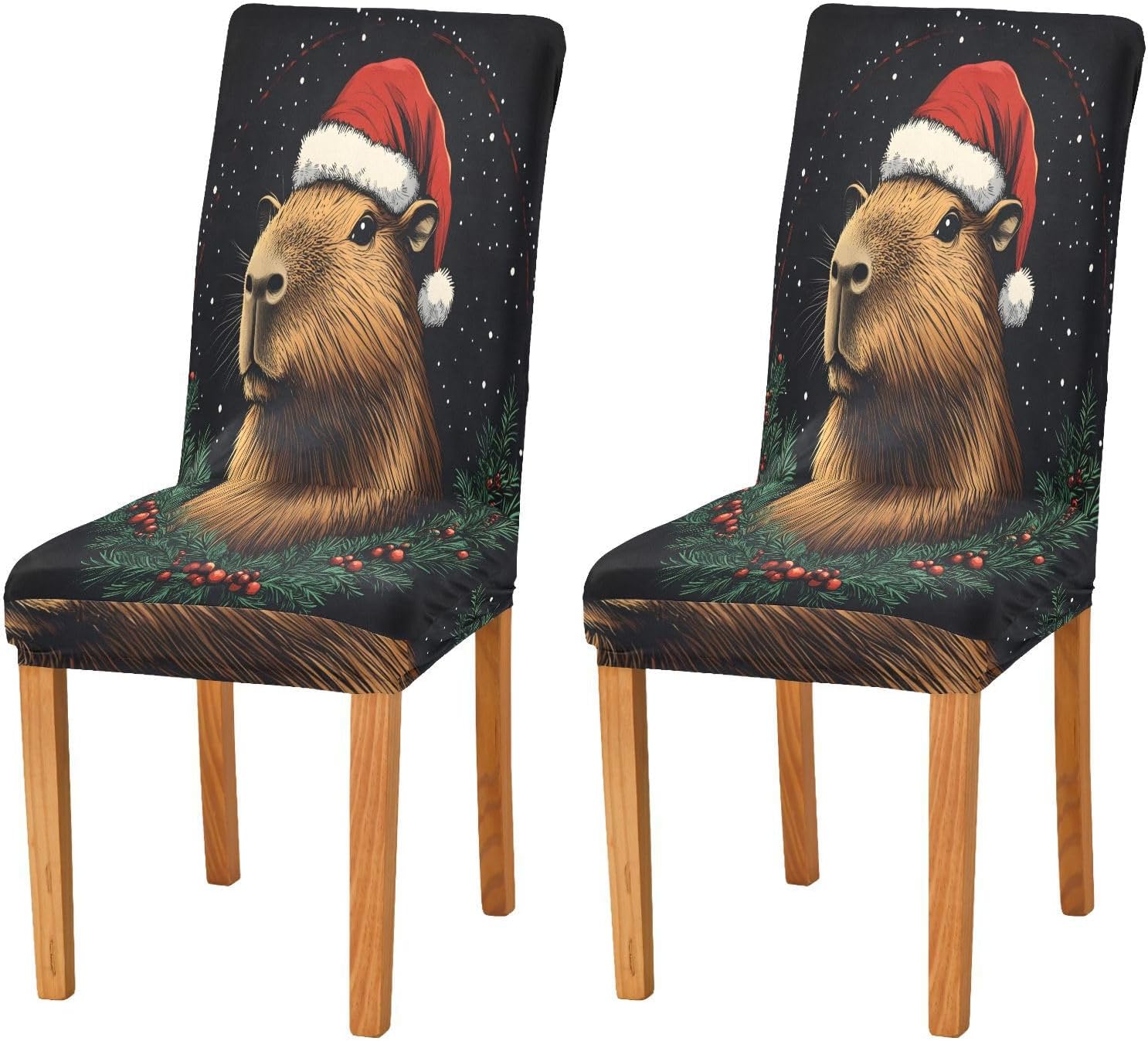 ALAZA Chair Covers for Dining Room, Capybara Christmas Stretch Chair Cover Sets Chair Protector Removable Washable for Ktichen Restaurant Hotel