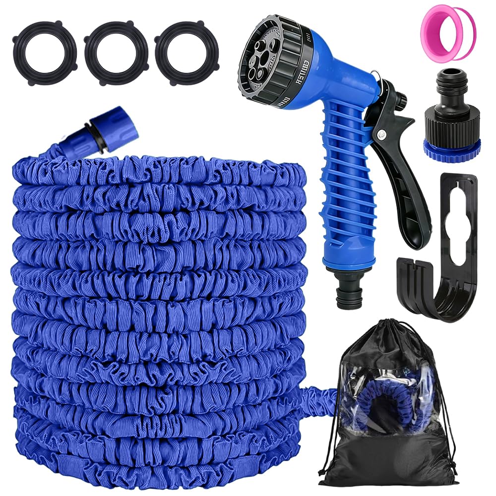 Garden Hose, Expandable Hose Pipe with 7 Modes Spray Gun, 3 Times Flexible Expanding Garden Hose Pipe, Anti-Leakage Water Hose Pipe with Connectors for Gardening, Patio, Car Washing (Blue, 50FT) โ image 1