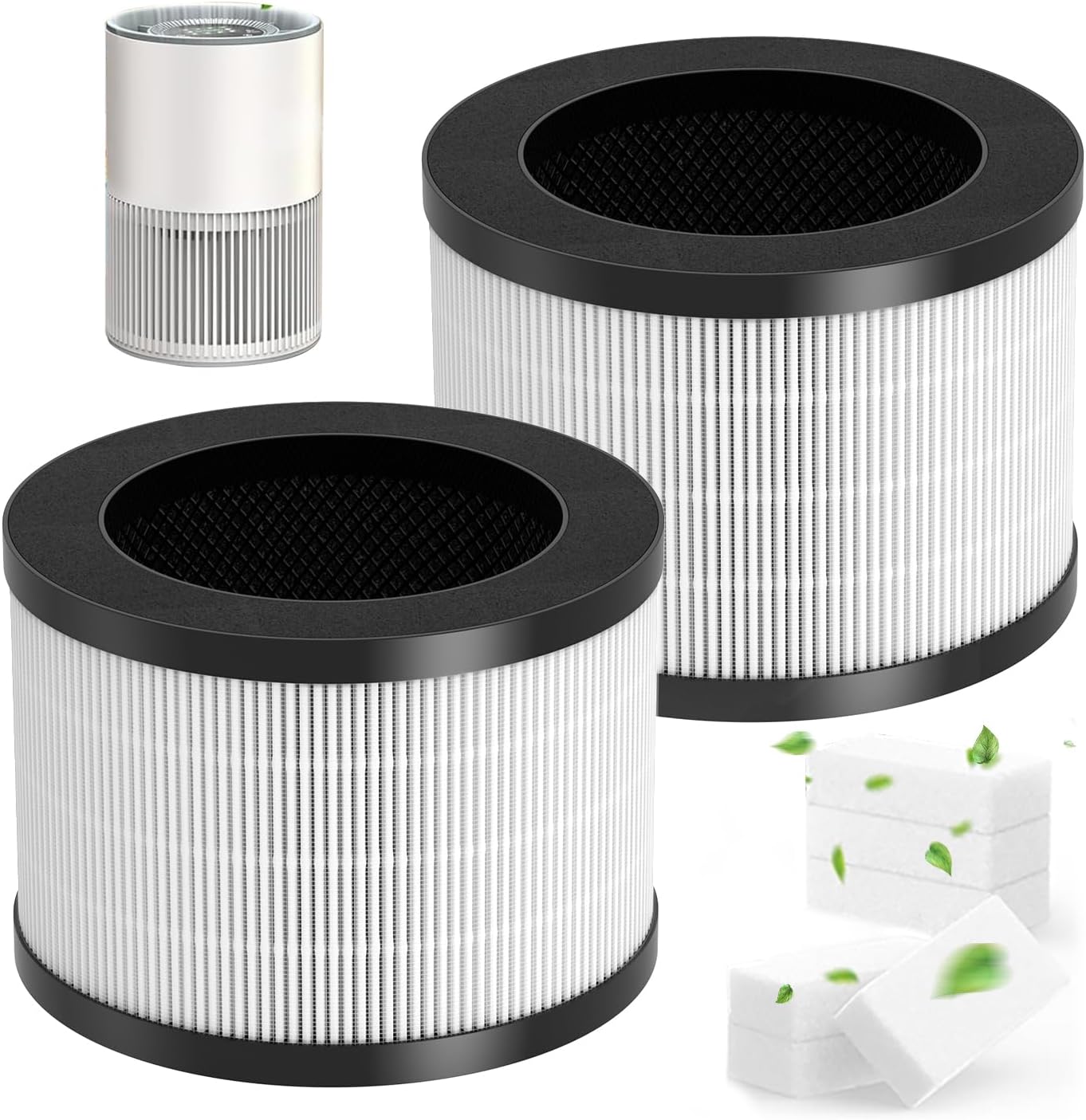 BW302 Filter Replacement Compatible with LUNINO BW302 Air Purifier HEPA Filter 3-Stage Filtration System for Pet Dander Odor Dust Smoke Filters 2 Pack+10 Sponge Pads for Lunino Home 1200ft² Large Room