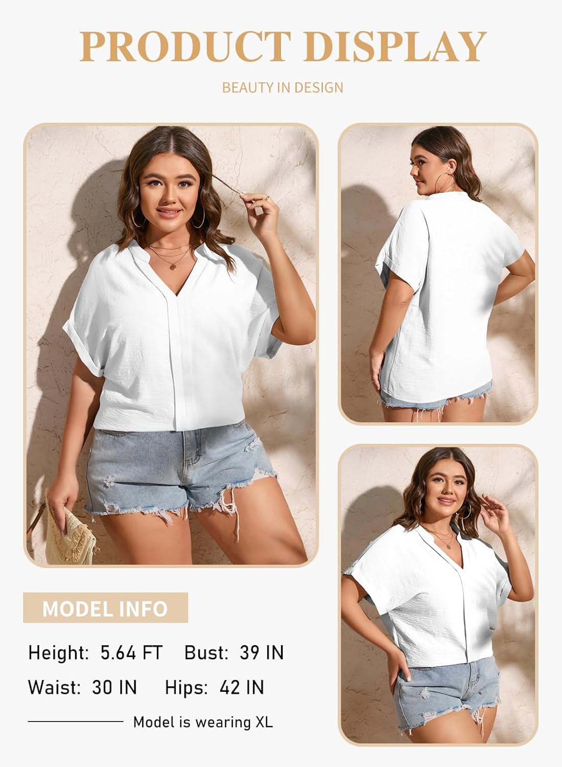 Eytino Womens Plus Size Summer Tops V Neck Short Sleeve Dressy Casual Blouse Work Shirts (1X-5X) - Image 3