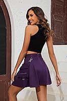 Vista 22 de Ruolai Minifalda plisada negra gótica con falda de tenis de cintura alta con cadena Negro