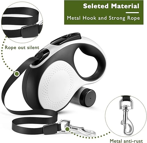 Miniatura 6 de LMVVC Retractable Dog Leash 16Ft Durable Dog Walking Leash Suits for Medium Breed Dogs or Cats with Removable Dispenser and Poop Bags Heavy Duty No