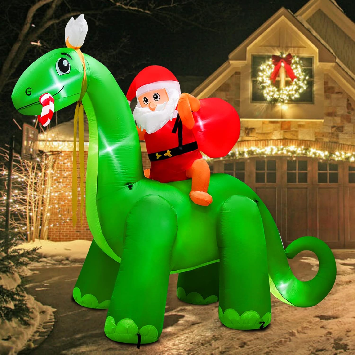 8.5Ft Long x 7Ft High Christmas Inflatables Santa Riding