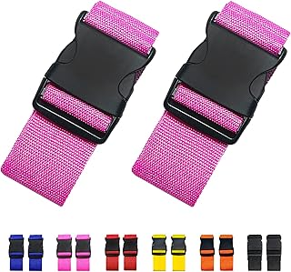 2 Pack Suitcase Straps, Bright Color Adjustable Luggage Belts, TSA Approved (Pink)