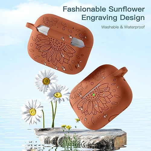Miniatura 3 de Funda compatible con Airpods Pro de 2 generación USB C 2023 y Airpod Pro, bonita funda de silicona grabada de girasol compatible con Apple Airpods