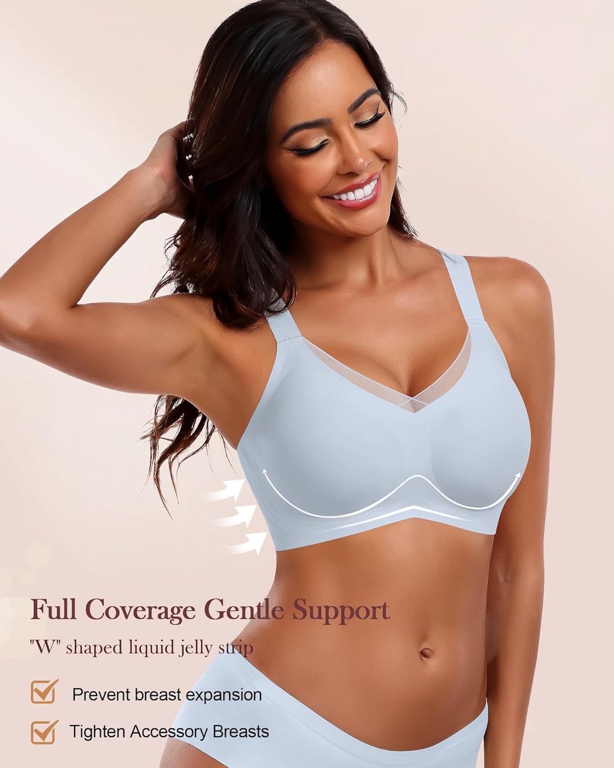 HORISUN Seamless Mesh Lace Bras for Women No Underwire Wireless Bras with Support and Lift Full Coverage Deep V Bralettes - Image 4