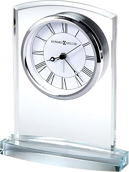 Howard Miller Talbot Table Clock 645-824   Starphire Glass, Black Roman Numerals, Polished Silver-Tone Bezel, Modern Home D cor, Quartz Alarm Movement