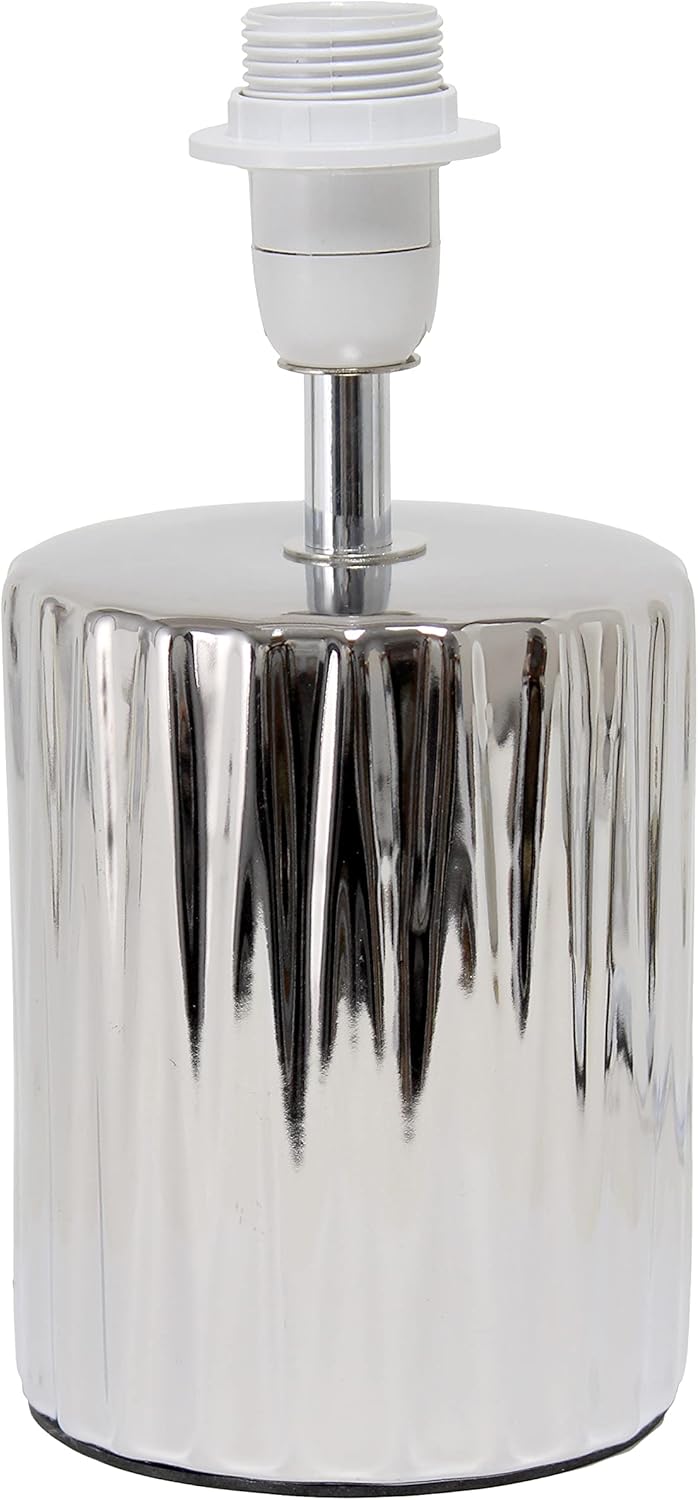 Simple Designs LT1132-CHR 11.61" Tall Contemporary Ruffled Metallic Chrome Capsule Bedside Table Desk Lamp w White Drum Fabric Shade for Home Decor, Bedroom, Living Room, Entryway, Office