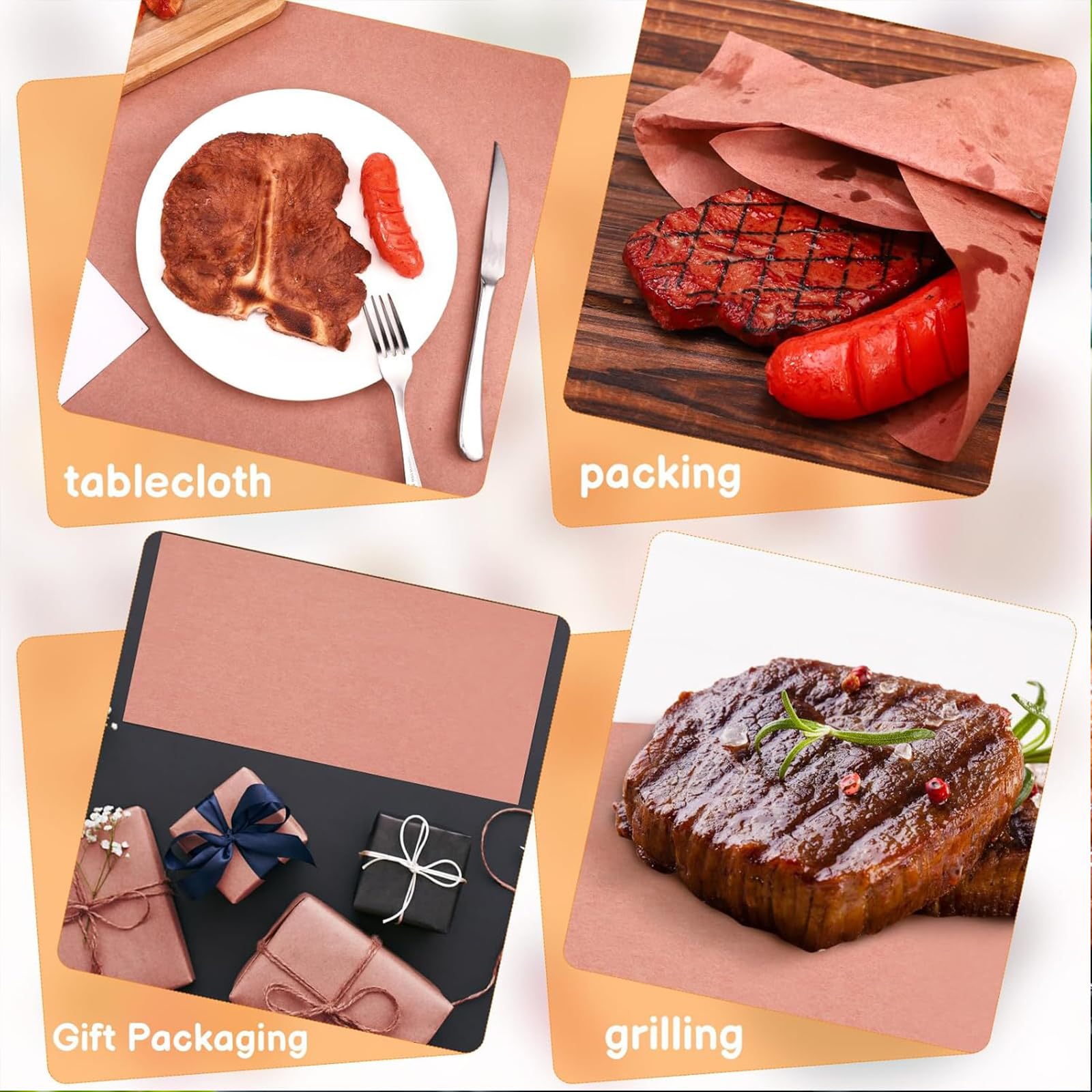 Rotolo di Carta da Macellaio, Butcher Paper, Non Patinata, Non Cerata, Carta da Griglia Kraft per Uso Alimentare per Grigliare, Carne Affumicata, Pesce, Verdure, Pane (Rosa) (40cm x 30m)