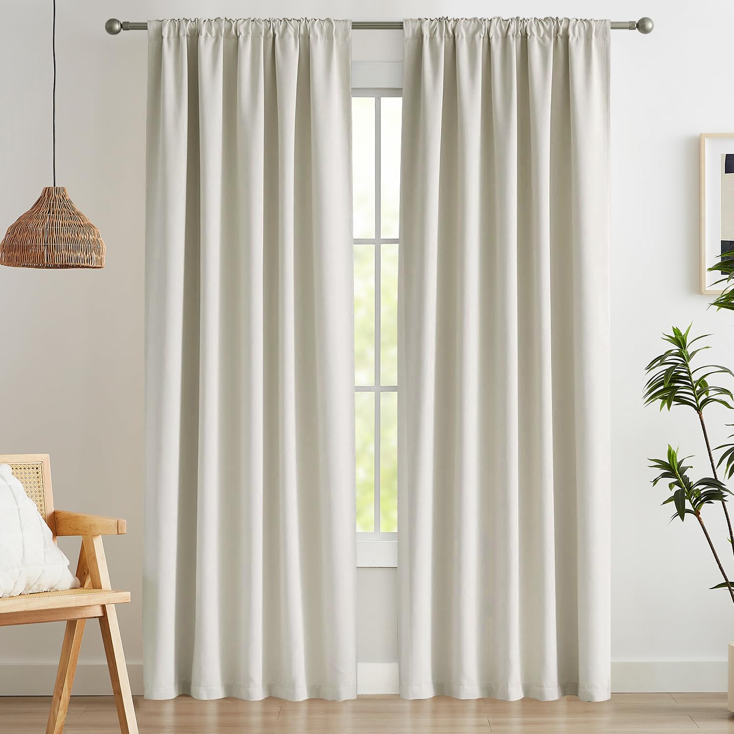 Abstractex Ivory Blackout Curtains 72 Inch Drop for Kids Bedroom, Beige Back Tab Curtain for Living Room Light Blocking Thermal Insulated Drapes Window Treatment 2 Panels, W52 x L72