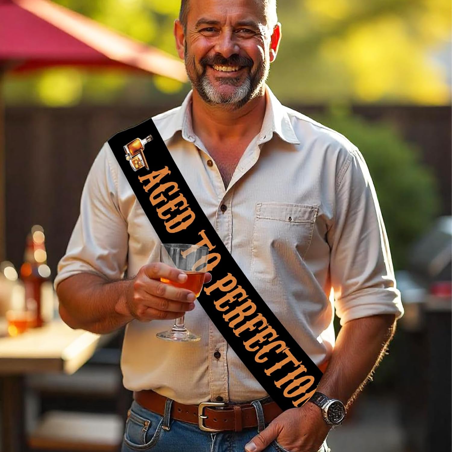 Aged to Perfection Birthday Party Decorations Whiskey and Cigar Birthday Sash for Men Boy Funny Black Satin Sash for Whiskey Birthday Party Supplies Gifts Favors for Husband Brother Son