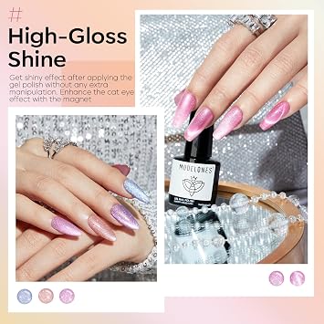 modelones Cat Eye Gel Nail Polish Set Glitter 6Colors Pastel Rainbow