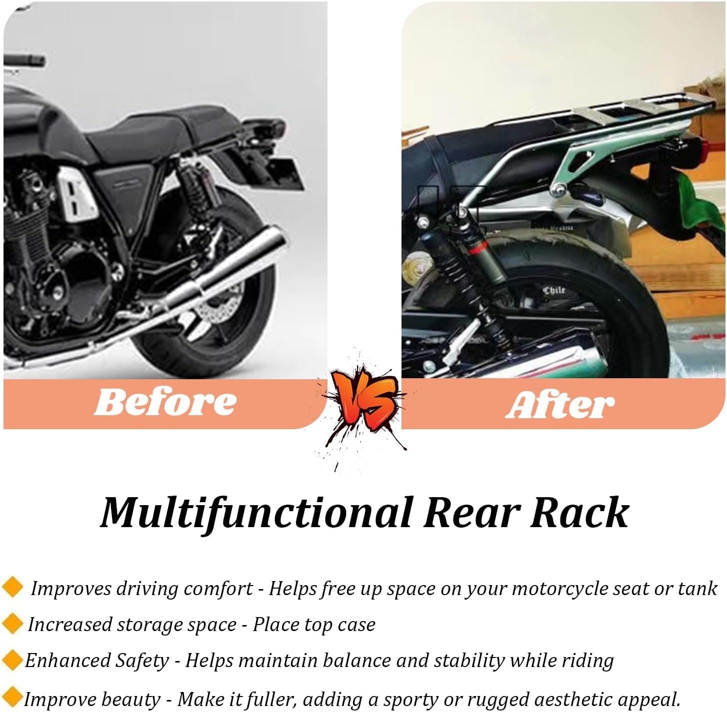 Compatible with Honda CB1100 CB1100 EX CB1100 RS 11-22 Motorcycle Rear Luggage Rack Chrome Cargo Carrier Steel Rear Tail Storage Rack Top Case Holder Support Bracket Motorcycle Accessories(CB1100)