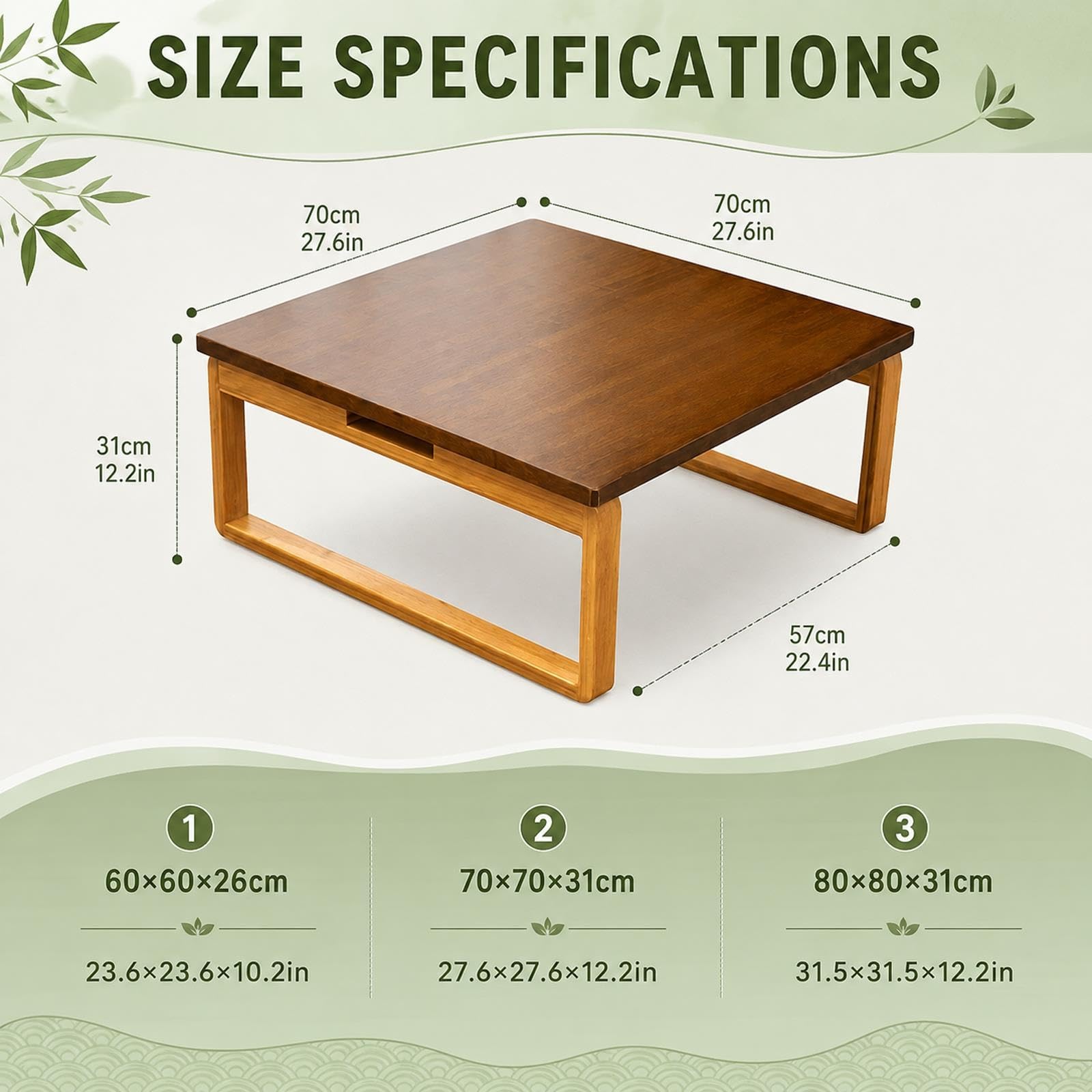 Table de Lit Pliable, Table Japonaise Basse Compacte, Pieds Repliables