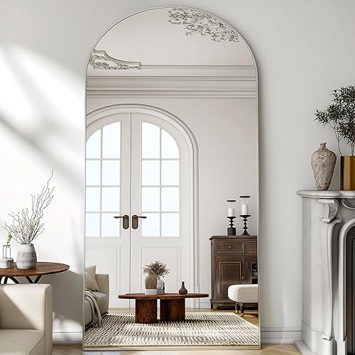 Vista 120 de Espejo arqueado de longitud completa, espejo arqueado de 36 x 78 pulgadas con soporte, montado en la pared para baño, vestidor, para colgar