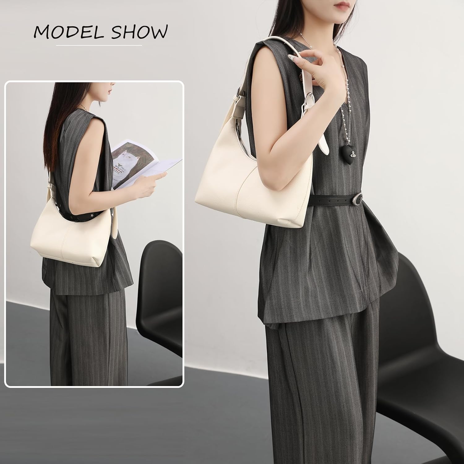 NIUEIMEE ZHOU Hobo Bags for Women Soft Vegan Leather Crescent Shoulder Handbag Slouchy Tote Crossbody Purses - Image 4