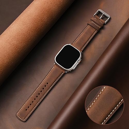 Miniatura 2 de SUNFWR Correas de cuero compatibles con Apple Watch Band 1.929 in 1.772 in 1.732 in 1.654 in para hombres y mujeres, correa de repuesto de cuero