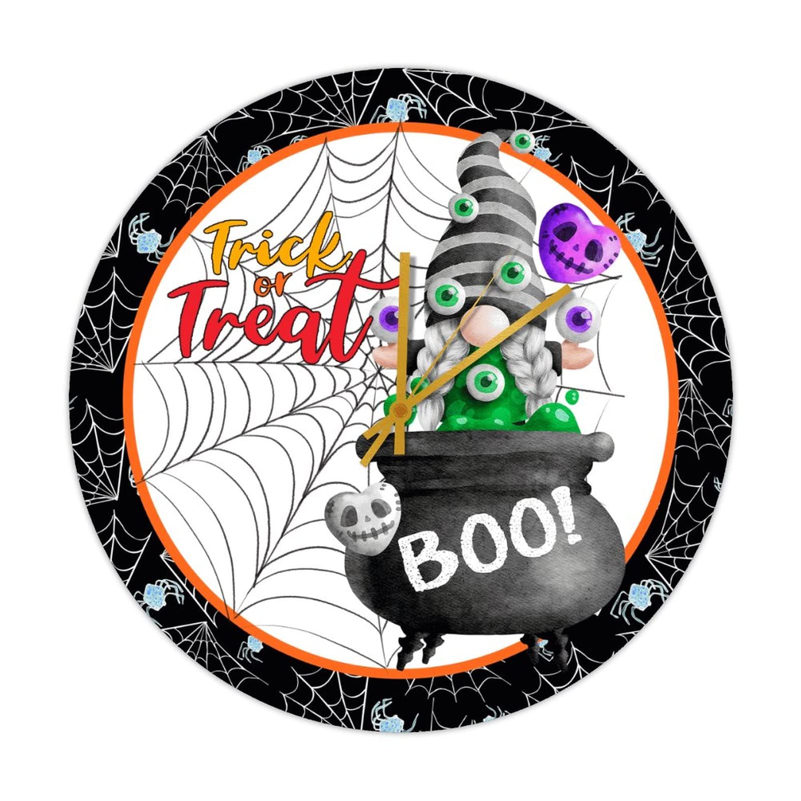 Horloge ronde en bois Halloween silencieuse sans tic-tac pour des nuits paisibles