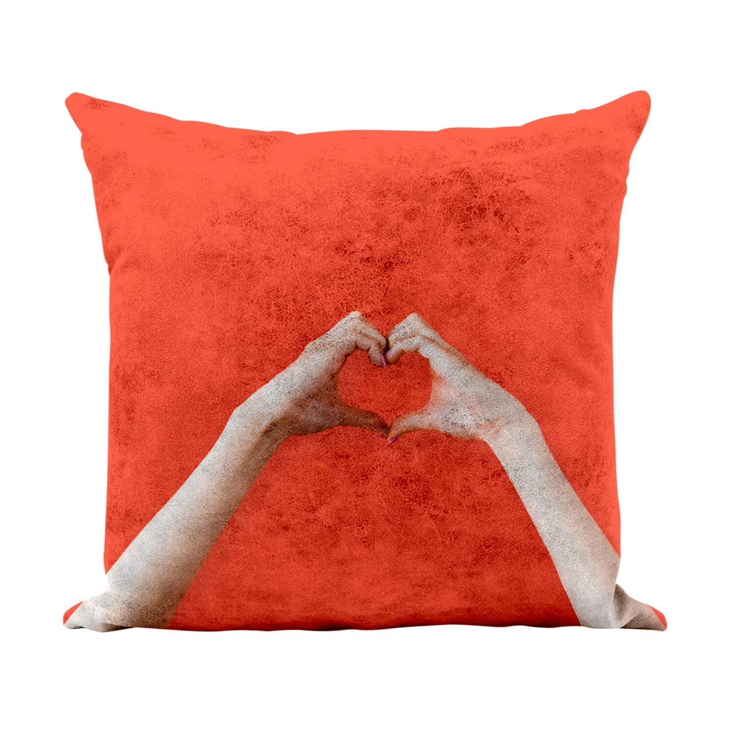 Coussin blanc similicuir mains en coeur pour un cadeau de Saint-Valentin