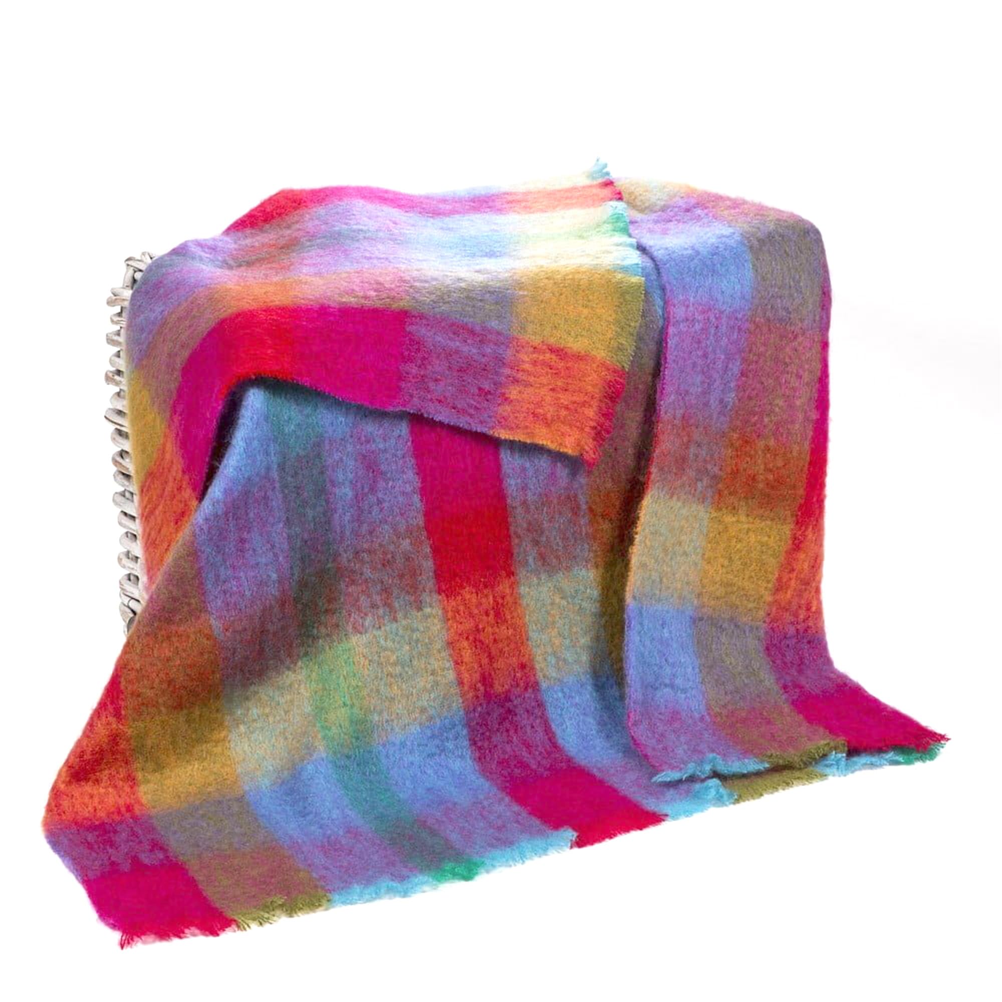 Manta de lana y mohair irlandés genuina de Angora Mohair importada de Irlanda, 72 x 54 pulgadas, estilo celta tradicional, tacto súper suave y cálida, cuadros multicolor