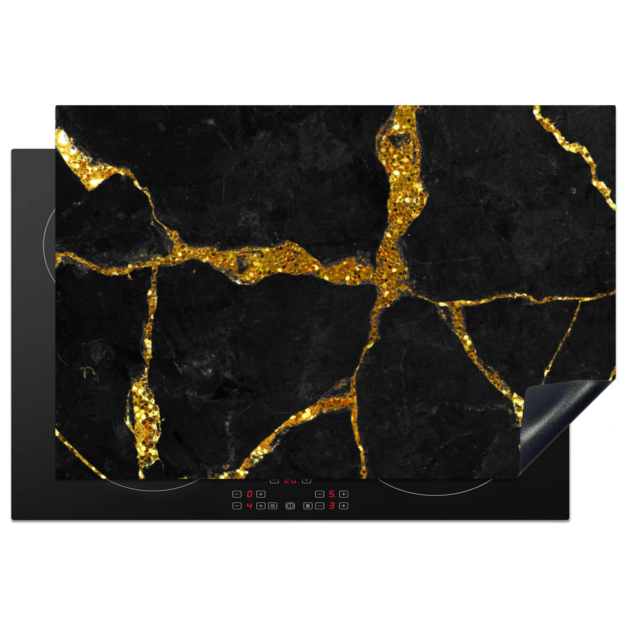 KitchenYeah© Induction Hob Cover Protector Mat 20.5"x30.7" / 78x52 cm Kitchen Universal Ceramic Covers for Electric Cookers Vinyl Marble - Gold - Black - Marble Look - Glitter — image 1