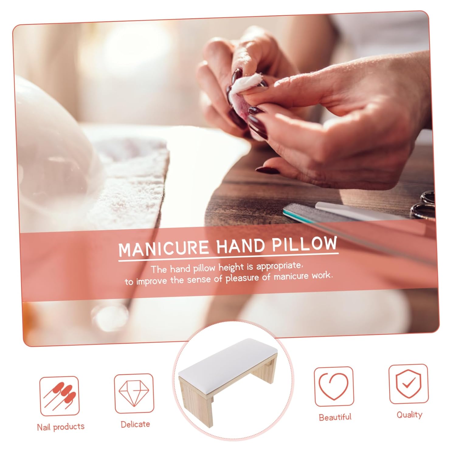 SAFIGLE Wooden Nail Art Hand Pillow Set PU Cushion Adjustable Size for Manicure Technicians for Salon Use