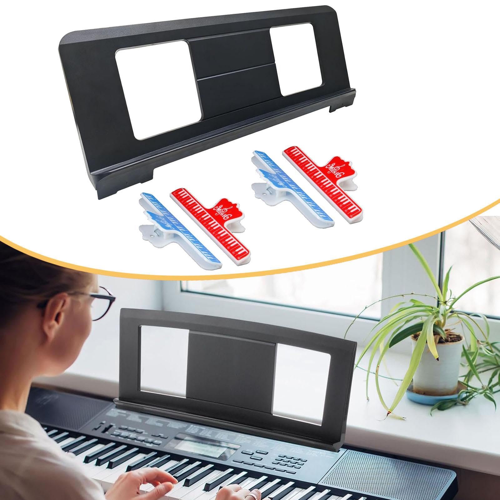 Harilla Support de Partition Piano pour Clavier Électronique Support de Partitions Musicales avec 4 Pinces Porte Livre Accessoire Instrument Convient, Clips Rouges et Bleus