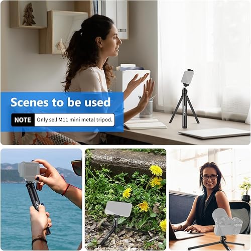 Miniatura 7 de NEEWER Mini trípode de metal, soporte de mesa, trípode compacto de escritorio compatible con grúa M2, Smooth Q2, estabilizador de agarre cardán y