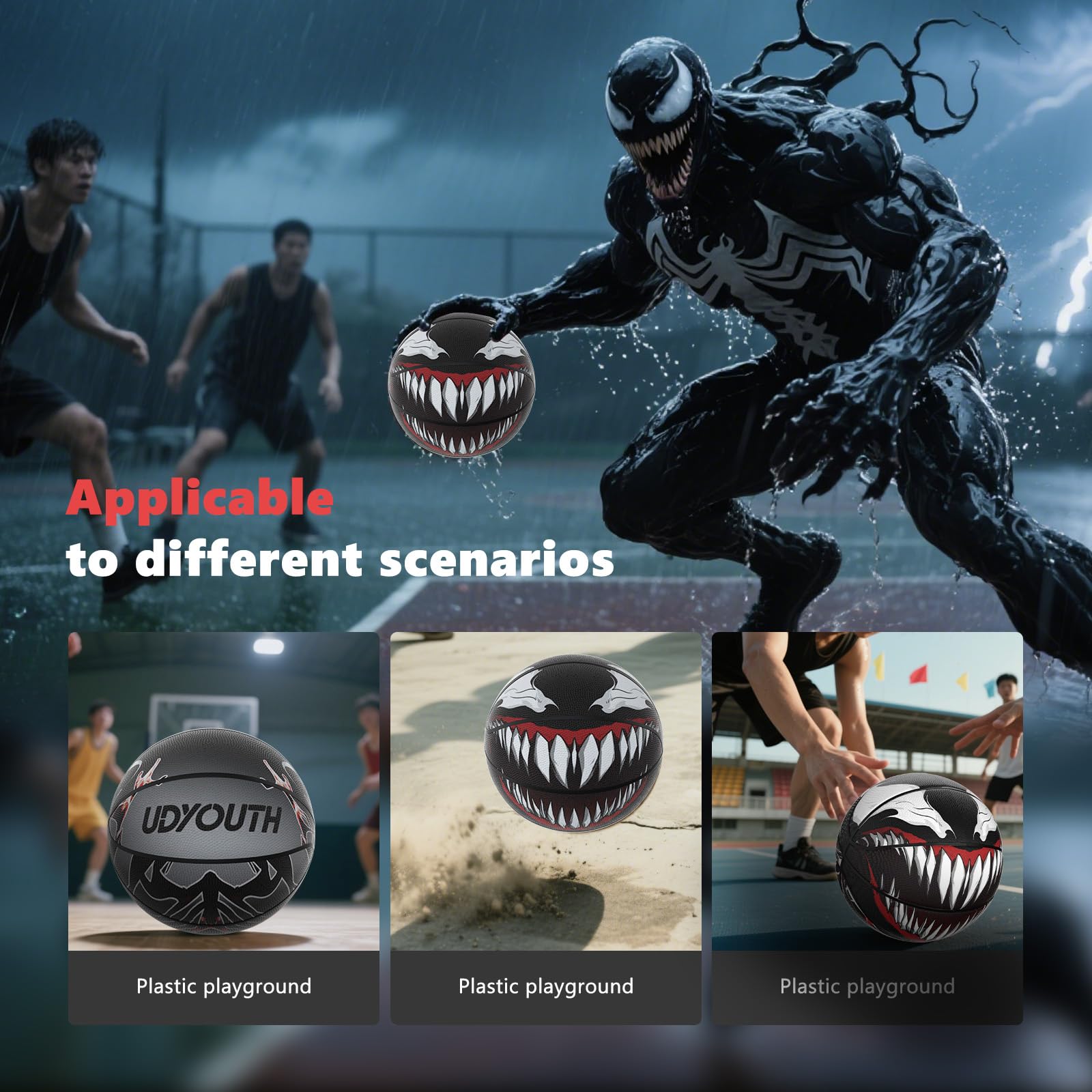 Venoms Printings Glow in The Dark Basketball Cool Glowing Luminous Basketball with Pump and Bag Indoor Outdoor PU Leather Size 7