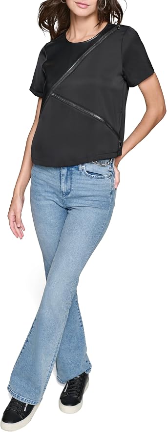 Karl Lagerfeld Womens Elevated Blouse with Zipper Detail